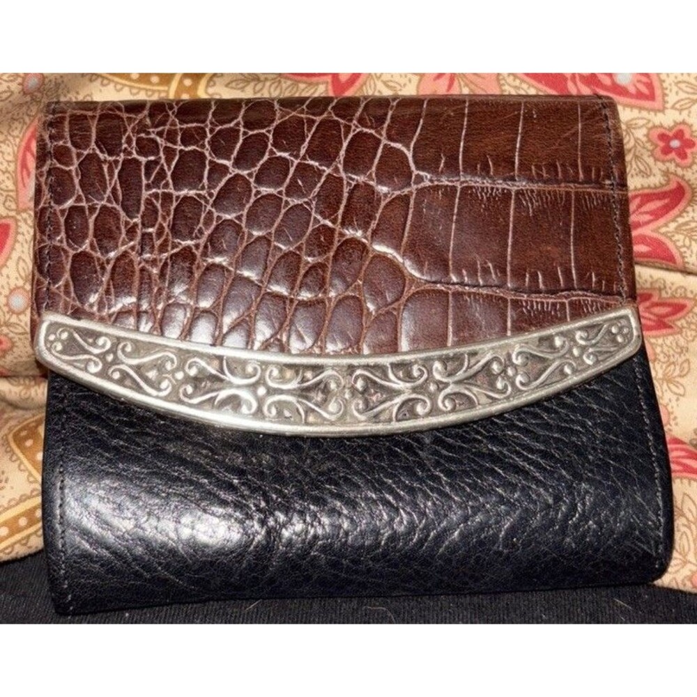 Brighton Leather Belt Bag Waist Pouch Black Brown Croc Embossed Silver